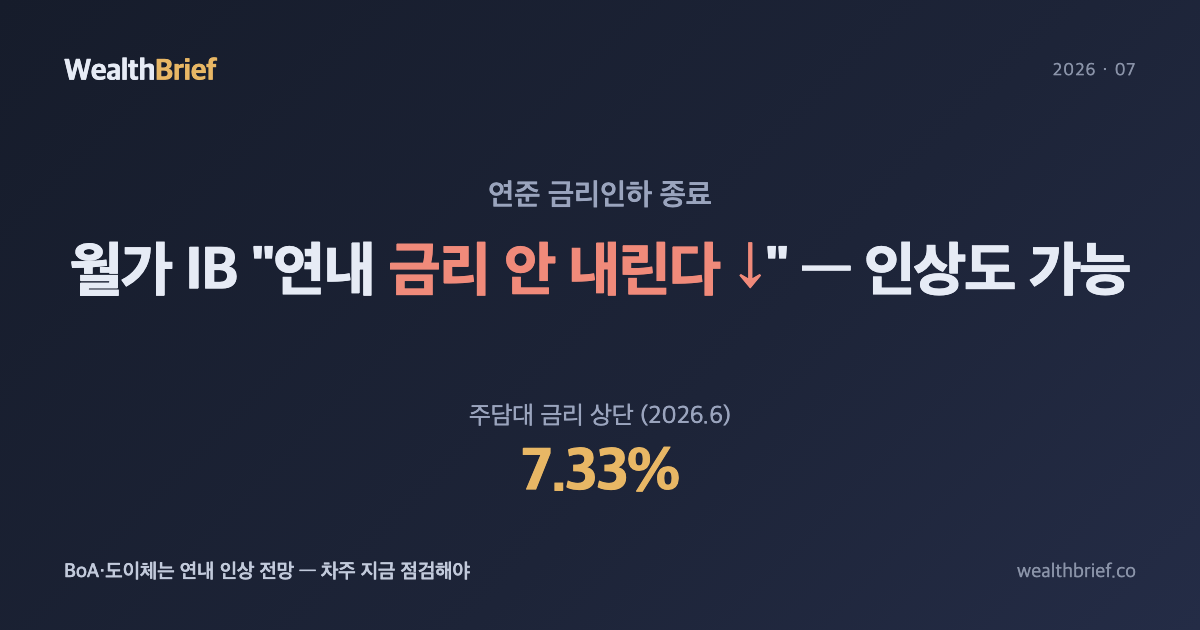월가 IB들이 한 방향을 가리키고 있다 — 연준 금리인하 종료, 한국 차주의 점검표